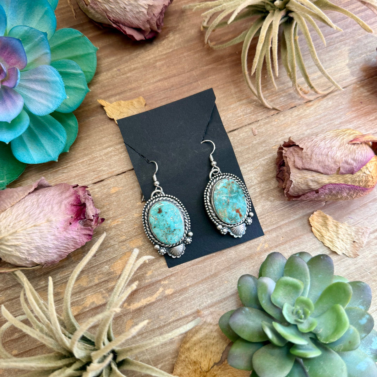 26 - Sterling Silver Cripple Creek Turquoise Dangle Earrings by Shay Pfeiffer