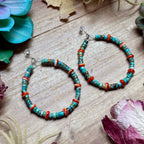 Turquoise & Spiny Oyster Hoop Earrings
