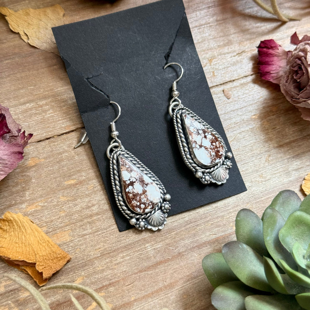 51 - Sterling Silver Wild Horse Jasper Dangle Earrings by Shay Pfeiffer
