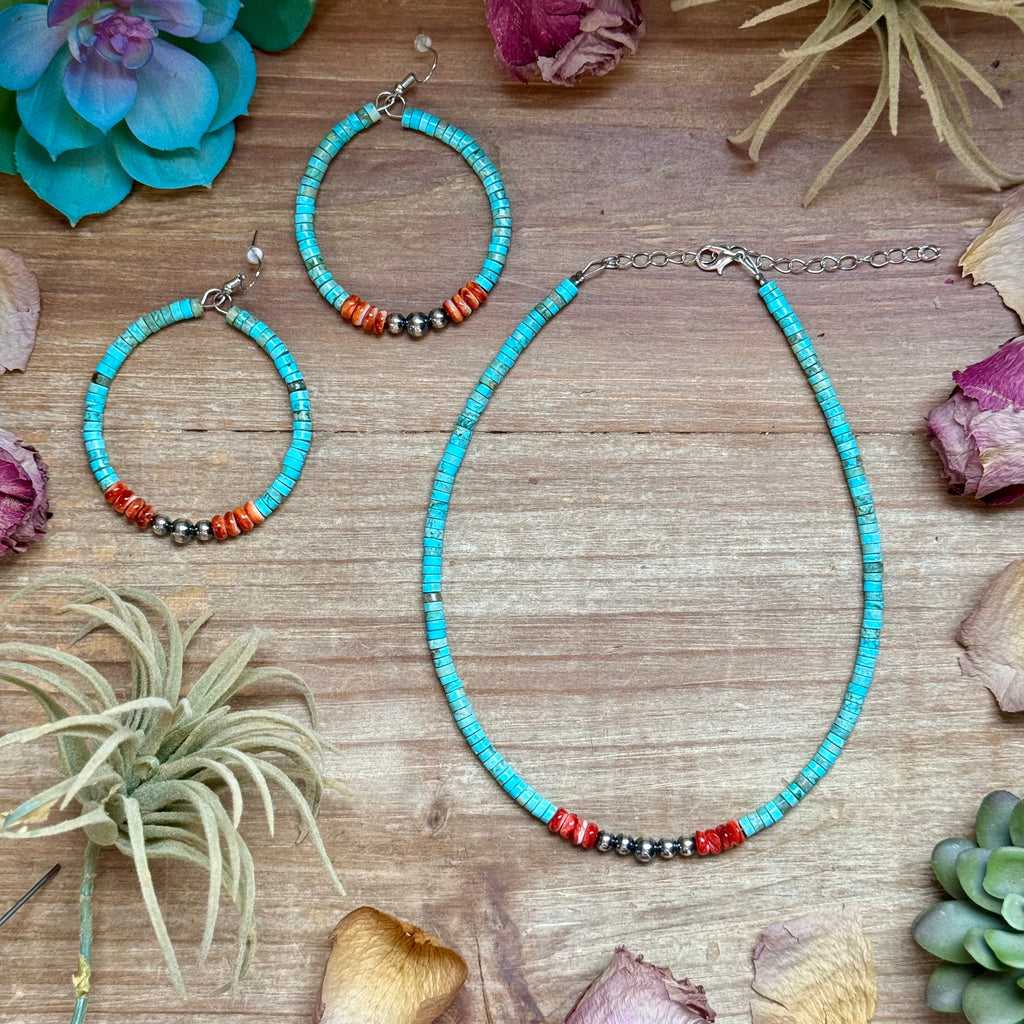 14” Vibrant Choker – Turquoise, Spiny Oyster & Sterling Silver