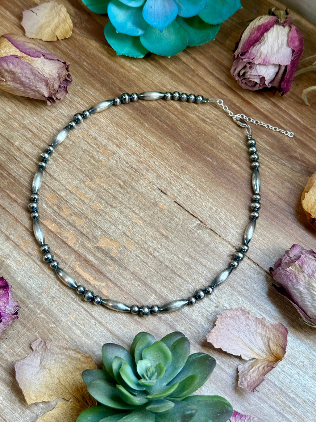 15” Torpedo Bead Necklace – Sterling Silver