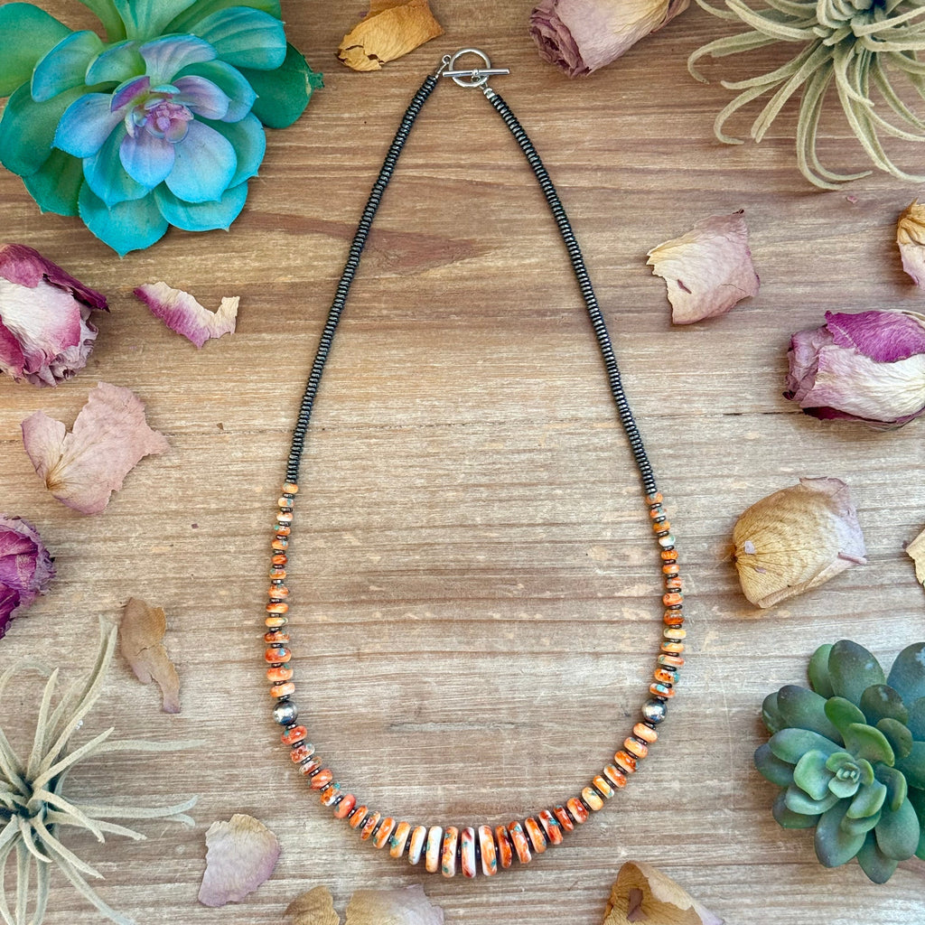 22” Orange & Turquoise Graduated Necklace