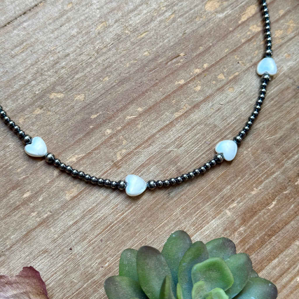Sterling Silver Pearl Choker with Heart Freshwater Pearls – 15.5”