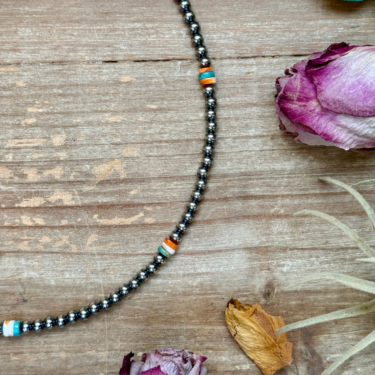 Mixed Turquoise & Spiny Oyster Heishi Necklace – 19”