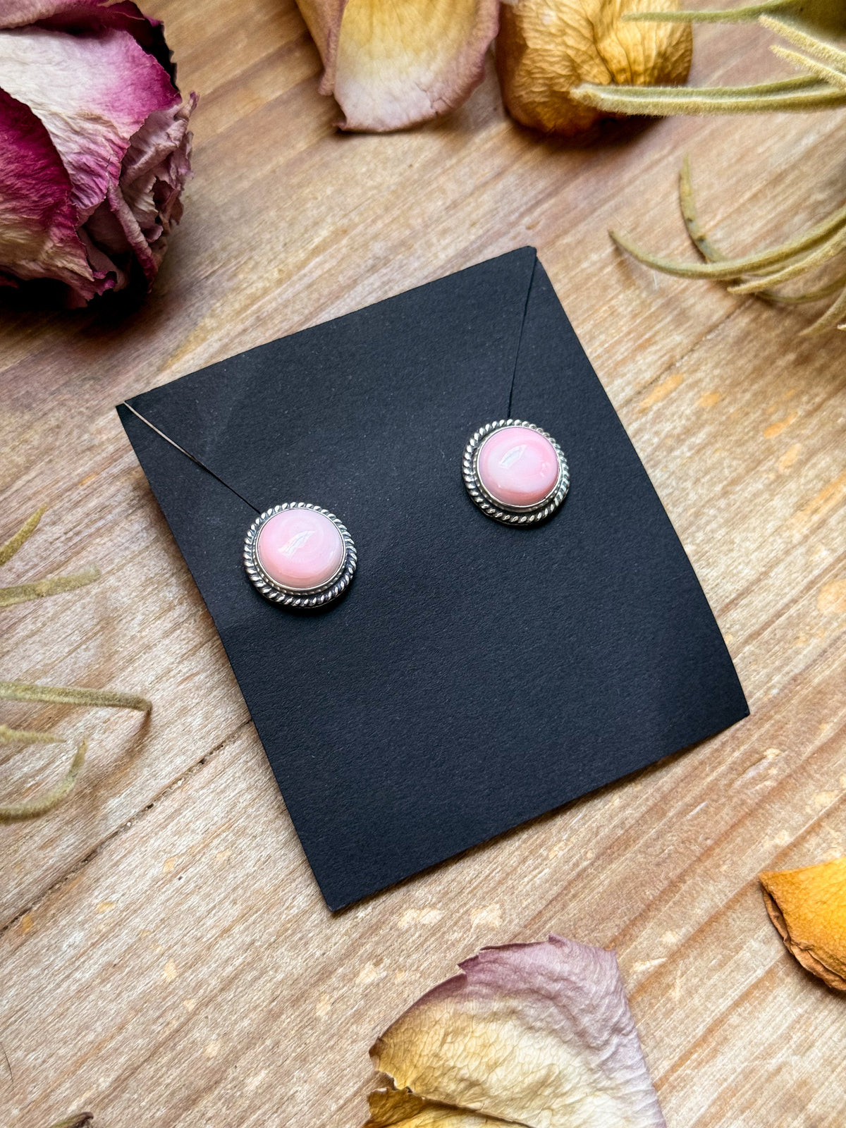 Sterling Silver Pink Conch Stud Earrings – Handmade by Artist Jason Ogg